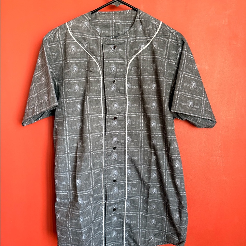 Novelty African American Express Button Shirt Baseball Style Streetwear | Size M